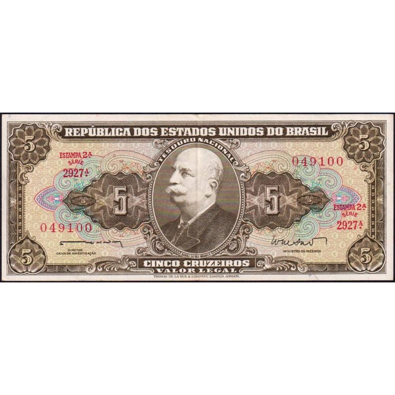 Brésil - Pick 176a - 5 cruzeiros - Série 2927 - Estampa 2 - 1962 - Etat : SUP