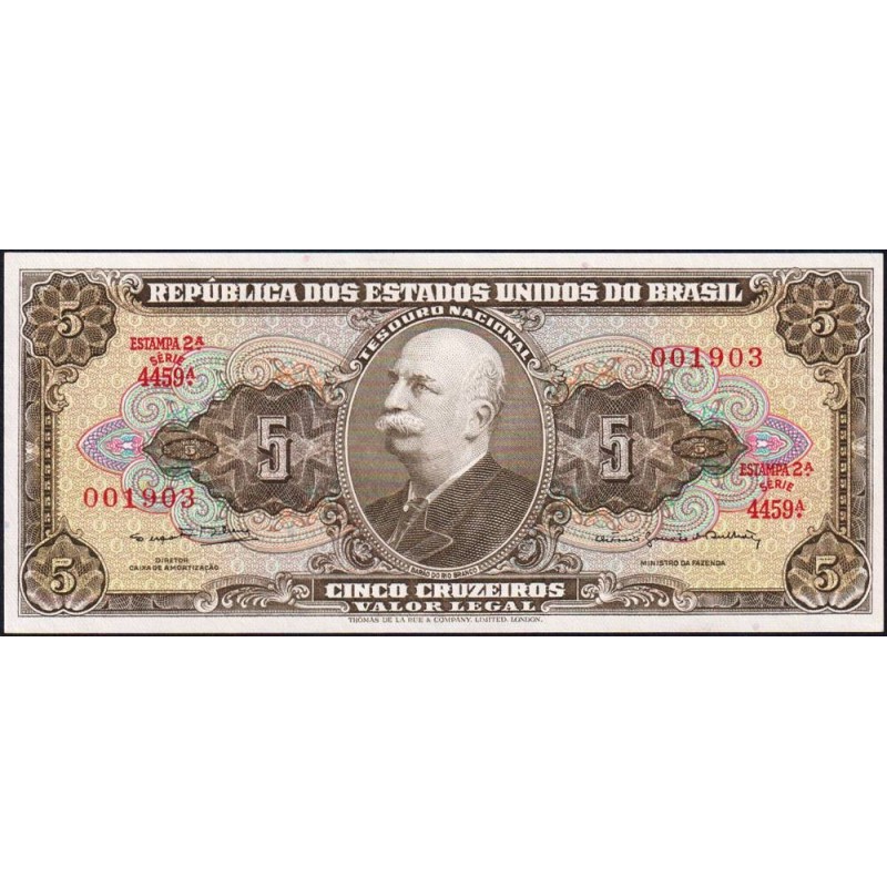 Brésil - Pick 176d - 5 cruzeiros - Série 4459 - Estampa 2 - 1964 - Etat : NEUF