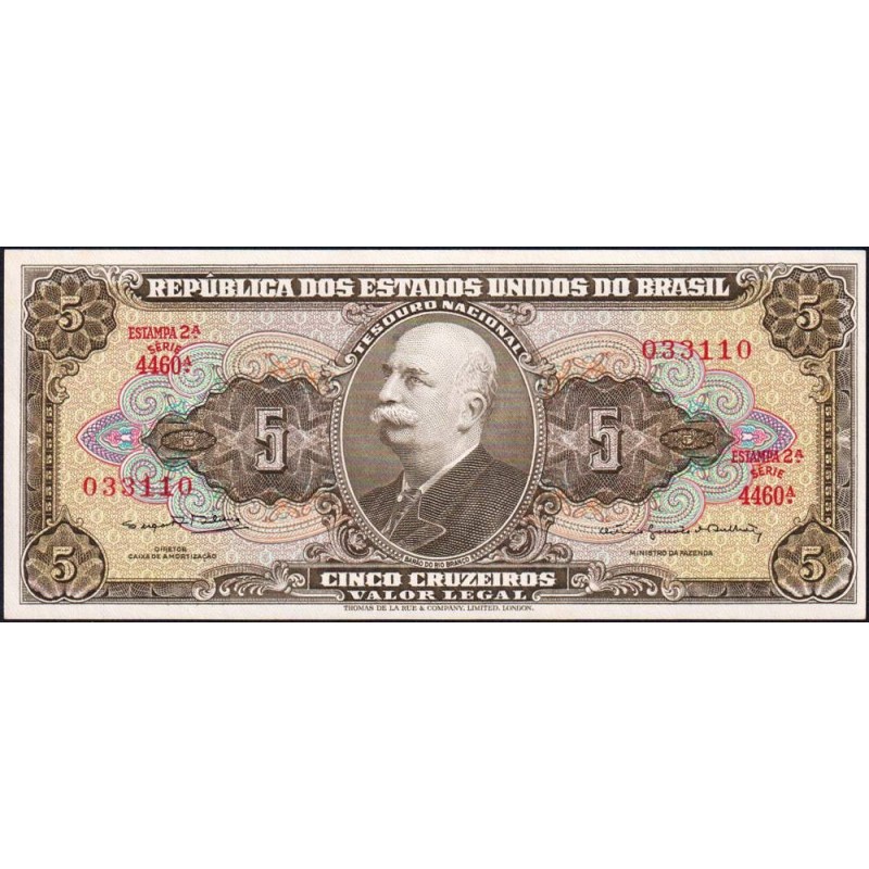 Brésil - Pick 176d - 5 cruzeiros - Série 4460 - Estampa 2 - 1964 - Etat : NEUF