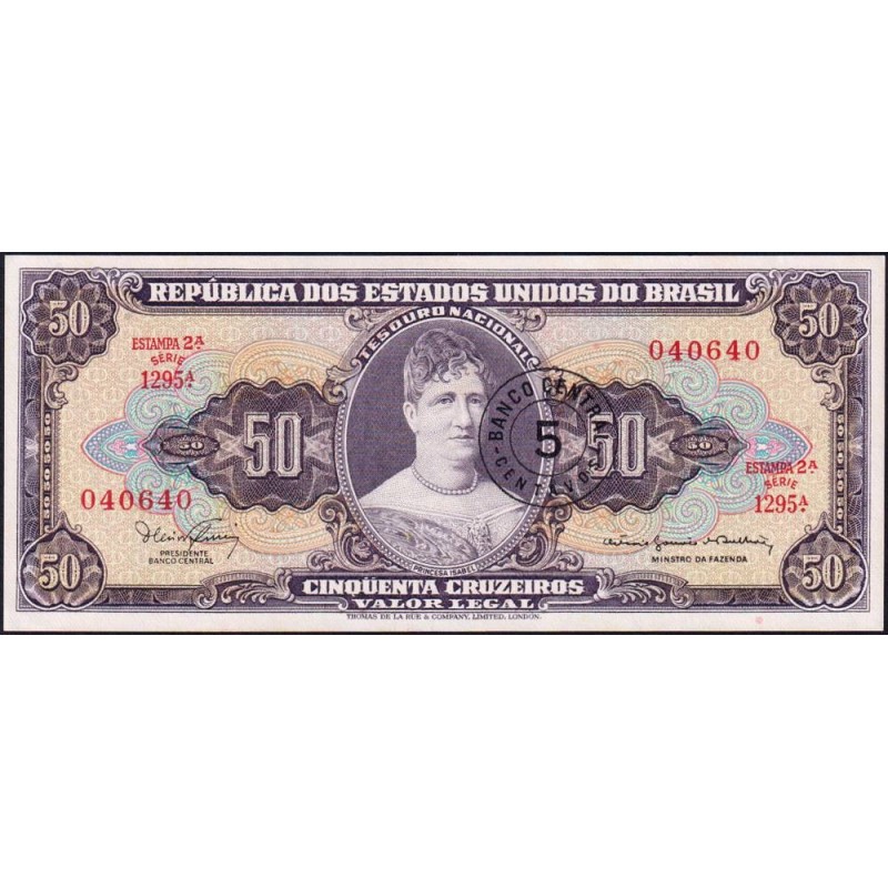 Brésil - Pick 184a - 5 centavos / 50 cruzeiros - Série 1295 - Estampa 2 - 1966 - Etat : NEUF