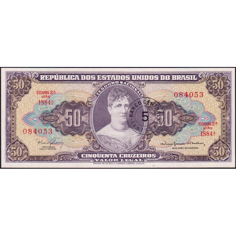 Brésil - Pick 184b - 5 centavos / 50 cruzeiros - Série 1884 - Estampa 2 - 1967 - Etat : NEUF