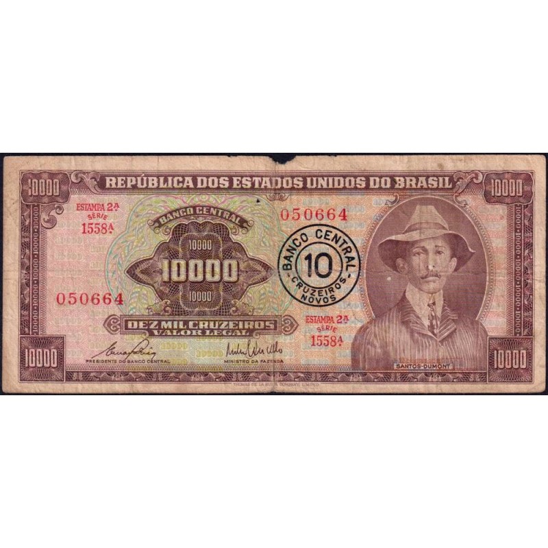 Brésil - Pick 190b - 10 cruzeiros novos / 10000 cruzeiros - Série 1558 - Estampa 2 - 1968 - Etat : B-