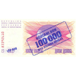 Bosnie-Herzégovine - Pick 34a - 100'000 sur 10 dinara - Série CG - 01/09/1993 - Etat : NEUF
