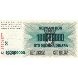 Bosnie-Herzégovine - Pick 37b - 100'000'000 sur 100 dinara - Série JC DC - 10/11/1993 - Etat : NEUF