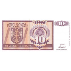 Bosnie-Herzégovine - Pick 133 - 10 dinara - Série AA - 1992 - Etat : NEUF