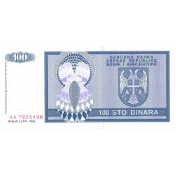 Bosnie-Herzégovine - Pick 135 - 100 dinara - Série AA - 1992 - Etat : NEUF