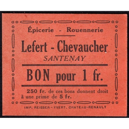 21 - Santenay - Epicerie Lefert Chevaucher - 1 franc - 1920/1930 - Etat : NEUF