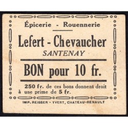21 - Santenay - Epicerie Lefert Chevaucher - 10 francs - 1920/1930 - Etat : SPL+