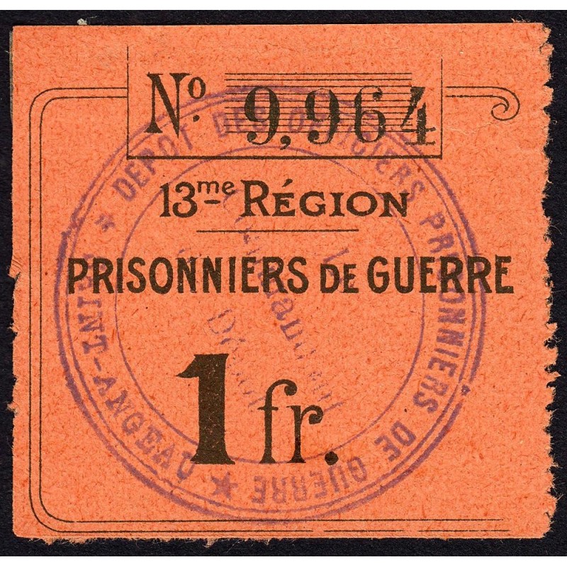 15 - Pirot 23 - Saint-Angeau - Officiers prisonniers de guerre - 1 franc - 1916 - Etat : SUP