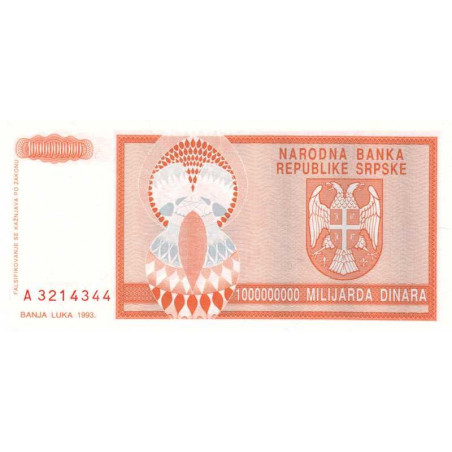 Bosnie-Herzégovine - Pick 147 - 1'000'000'000 dinara - Série A - 1993 - Etat : NEUF