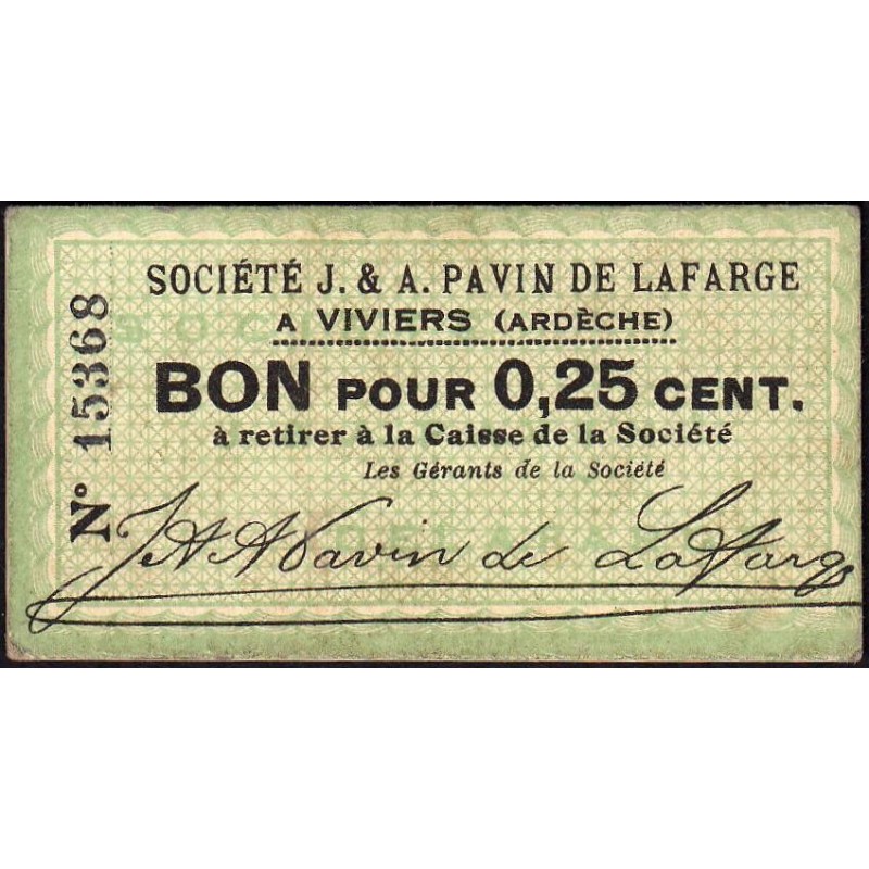 07 - Pirot 09 - Viviers - 25 centimes - 1917 - Etat : SUP
