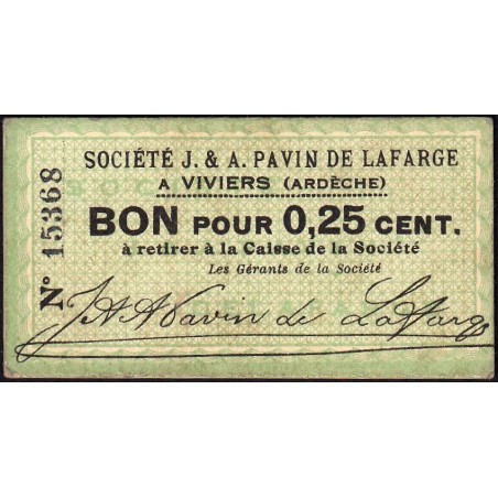 07 - Pirot 09 - Viviers - 25 centimes - 1917 - Etat : SUP