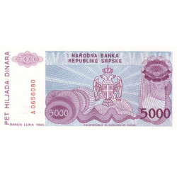 Bosnie-Herzégovine - Pick 152 - 5'000 dinara - Série A - 1993 - Etat : NEUF