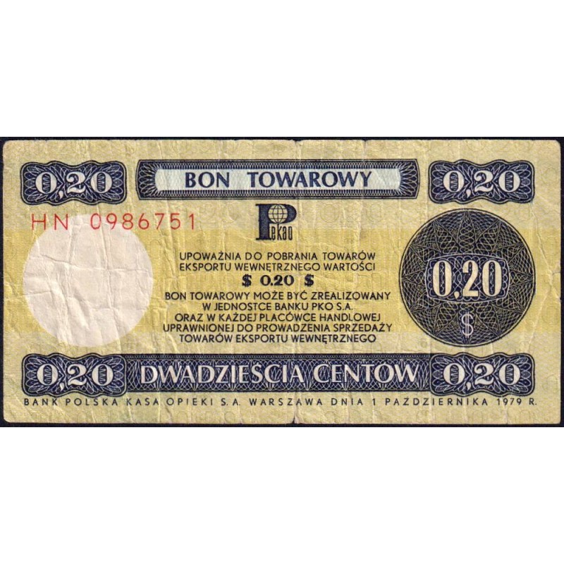 Pologne - Pick FX 38_2 - 20 centow - Série HN - 01/10/1979 - Etat : TB