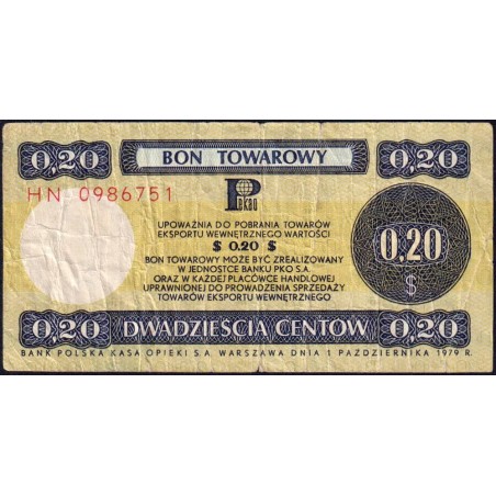 Pologne - Pick FX 38_2 - 20 centow - Série HN - 01/10/1979 - Etat : TB