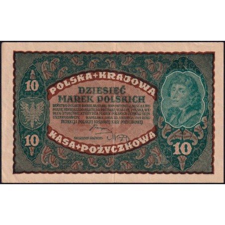 Pologne - Pick 25_1b - 10 marek - Emission II - Série BA - 23/08/1919 - Etat : SUP