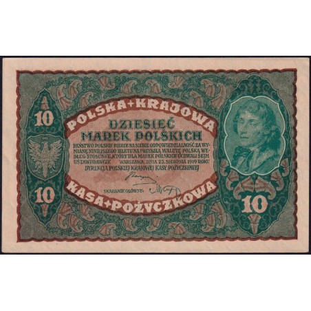 Pologne - Pick 25_1b - 10 marek - Emission II - Série DX - 23/08/1919 - Etat : pr.NEUF