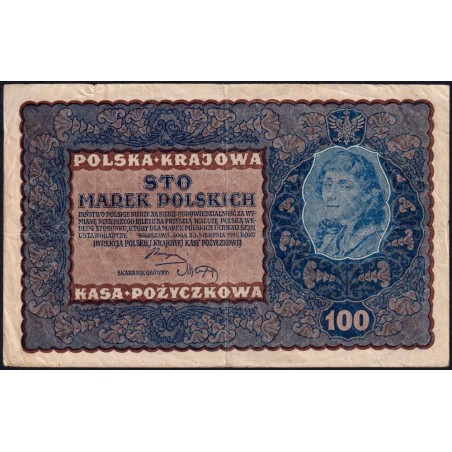 Pologne - Pick 27_1a - 100 marek - Emission I - Série C - 23/08/1919 - Etat : TB