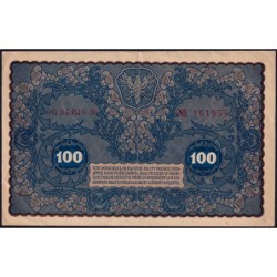 Pologne - Pick 27_2 - 100 marek - Emission IG - Série W - 23/08/1919 - Etat : SUP