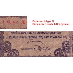 Pologne - Pick 29_1a - 1'000 marek - Emission I - Série A - 23/08/1919 - Etat : B+