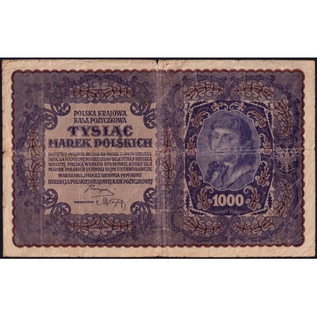 Pologne - Pick 29_1a - 1'000 marek - Emission I - Série C - 23/08/1919 - Etat : TB-