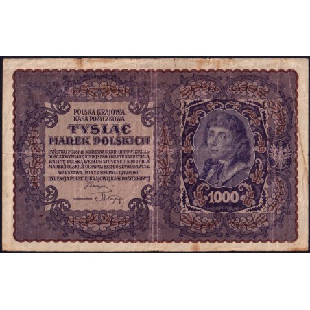 Pologne - Pick 29_1a - 1'000 marek - Emission I - Série D - 23/08/1919 - Etat : TB-