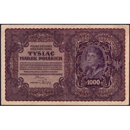 Pologne - Pick 29_1b - 1'000 marek - Emission I - Série AJ - 23/08/1919 - Etat : TTB