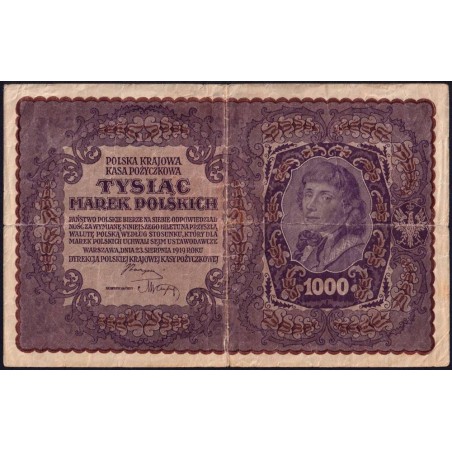 Pologne - Pick 29_1b - 1'000 marek - Emission I - Série AX - 23/08/1919 - Etat : TB