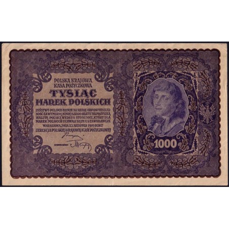 Pologne - Pick 29_1b - 1'000 marek - Emission I - Série CR - 23/08/1919 - Etat : TTB+