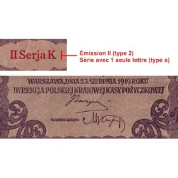 Pologne - Pick 29_2a - 1'000 marek - Emission II - Série K - 23/08/1919 - Etat : TTB+
