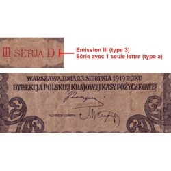 Pologne - Pick 29_3a - 1'000 marek - Emission III - Série D - 23/08/1919 - Etat : TB-