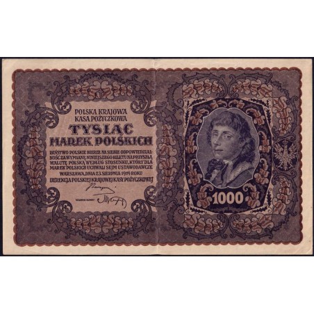 Pologne - Pick 29_3b - 1'000 marek - Emission III - Série AC - 23/08/1919 - Etat : TTB+