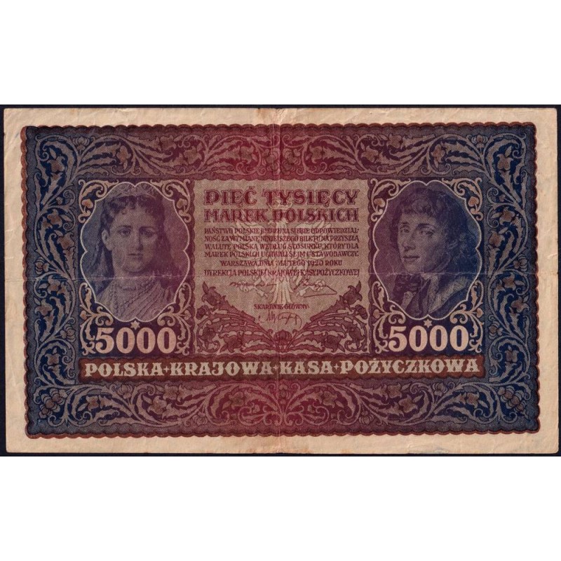 Pologne - Pick 31_1 - 5'000 marek - Emission II - Série E - 07/02/1920 - Etat : TB+