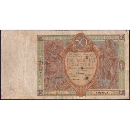 Pologne - Pick 71 - 50 zlotych - Série BH - 01/09/1929 - Etat : TB-