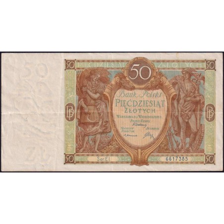 Pologne - Pick 71 - 50 zlotych - Série EI - 01/09/1929 - Etat : TTB+