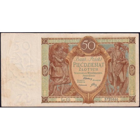 Pologne - Pick 71 - 50 zlotych - Série EO - 01/09/1929 - Etat : TTB