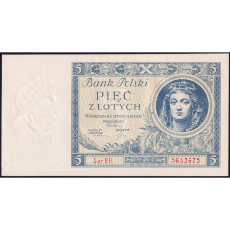 Pologne - Pick 72_2 - 5 zlotych - Série BH - 01/01/1930 - Etat : NEUF