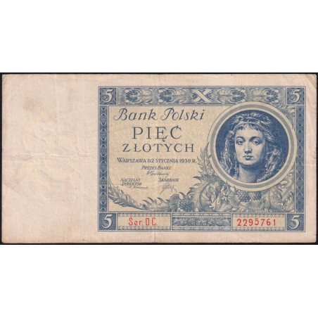 Pologne - Pick 72_2 - 5 zlotych - Série DC - 01/01/1930 - Etat : TTB-