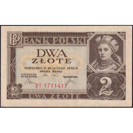 Pologne - Pick 76a - 2 zlote - Série BT - 26/02/1936 - Etat : pr.NEUF