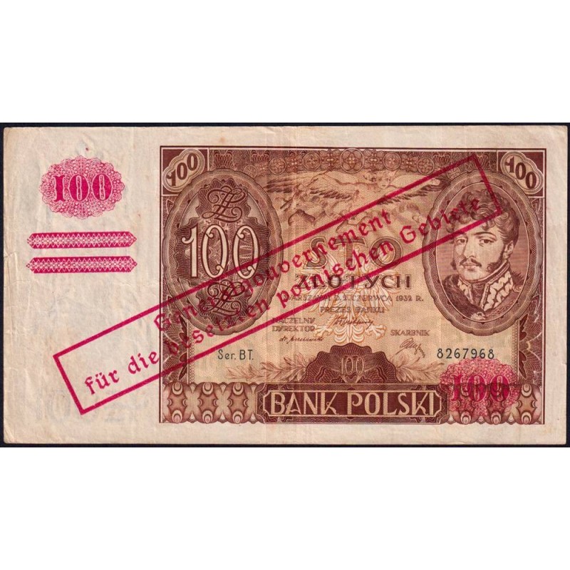 Pologne - Pick 89_2 - 100 zlotych - Série BT - 02/06/1932 (1939) - Etat : TTB