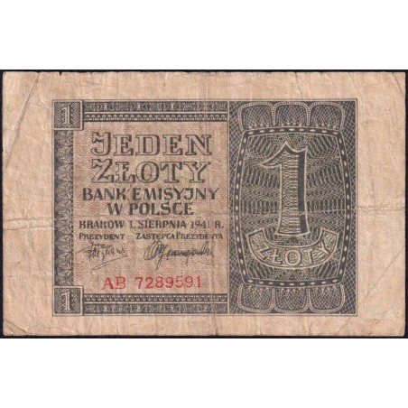 Pologne - Pick 99_1 - 1 zloty - Série AB - 01/08/1941 - Etat : TB-