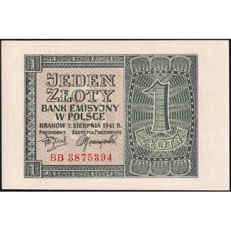 Pologne - Pick 99_2 - 1 zloty - Série BB - 01/08/1941 - Etat : NEUF