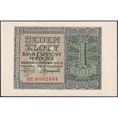 Pologne - Pick 99_2 - 1 zloty - Série BE - 01/08/1941 - Etat : NEUF