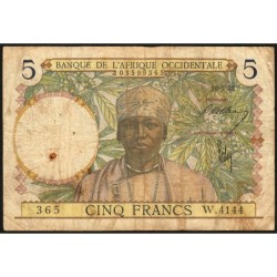 AOF - Pick 21_b3 - 5 Francs - Série W.4144 (remplacement) - 10/03/1938 - Etat : B-