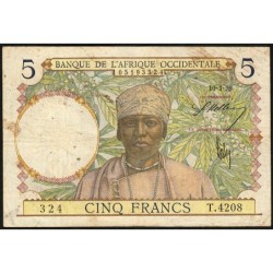 AOF - Pick 21_b3 - 5 Francs - Série T.4208 - 10/03/1938 - Etat : TB-