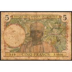 AOF - Pick 21_b3 - 5 Francs - Série J.4600 - 10/03/1938 - Etat : B-