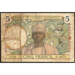 AOF - Pick 21_b3 - 5 Francs - Série G.4673 - 10/03/1938 - Etat : B-