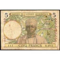 AOF - Pick 21_b3 - 5 Francs - Série B.4915 - 10/03/1938 - Etat : TB-