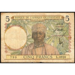 AOF - Pick 21_b3 - 5 Francs - Série L.4920 - 10/03/1938 - Etat : TB-