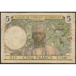 AOF - Pick 21_b5 - 5 Francs - Série X.7440 - 06/03/1941 - Etat : TB-